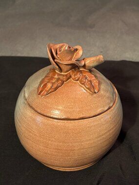Artisan Studio Pottery Lidded Jar/Pot-Roses on Lid-Terra Cotta Color-6" H-GUC